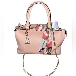 3 Piece Bundle Guess Blush Pink Satchel with Silk Accent Scarf and bag charm GUC